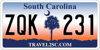 SC license plate ZQK231