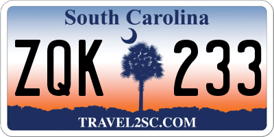 SC license plate ZQK233