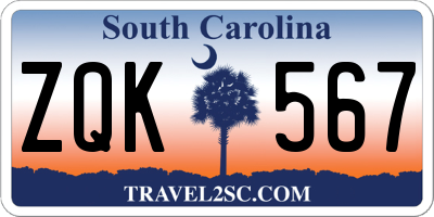 SC license plate ZQK567