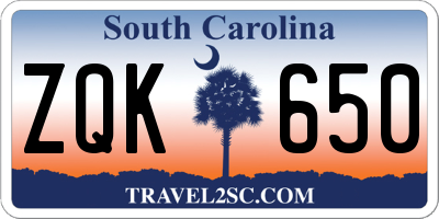 SC license plate ZQK650
