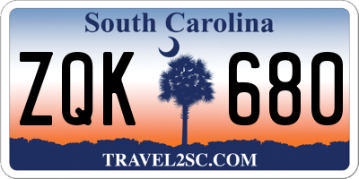 SC license plate ZQK680