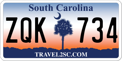 SC license plate ZQK734
