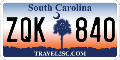 SC license plate ZQK840
