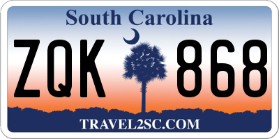 SC license plate ZQK868