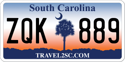 SC license plate ZQK889