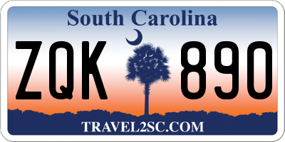 SC license plate ZQK890