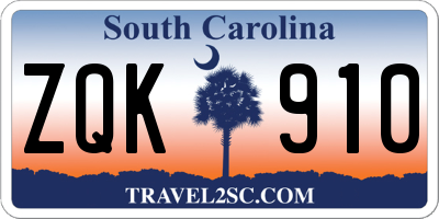 SC license plate ZQK910
