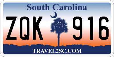 SC license plate ZQK916