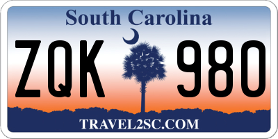 SC license plate ZQK980