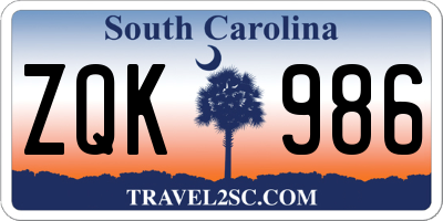 SC license plate ZQK986