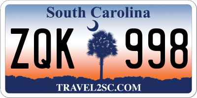 SC license plate ZQK998