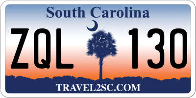 SC license plate ZQL130