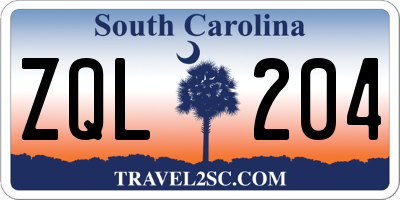 SC license plate ZQL204