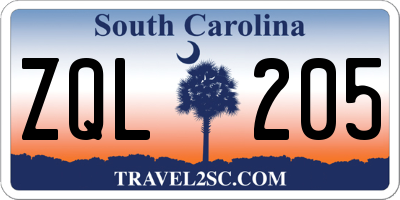 SC license plate ZQL205