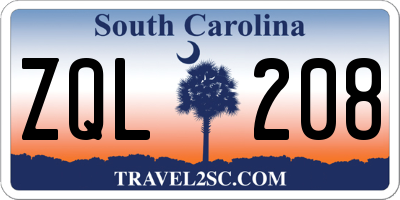 SC license plate ZQL208