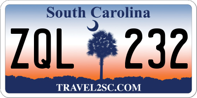 SC license plate ZQL232