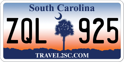 SC license plate ZQL925