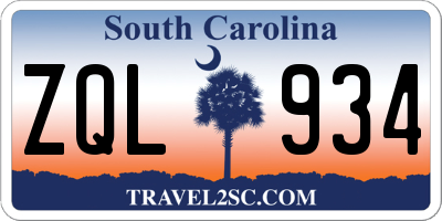 SC license plate ZQL934