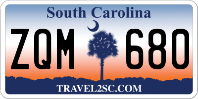 SC license plate ZQM680