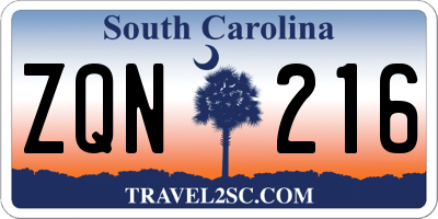 SC license plate ZQN216