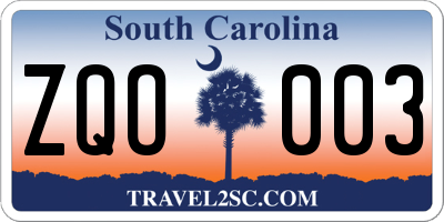 SC license plate ZQO003