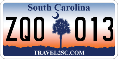 SC license plate ZQO013