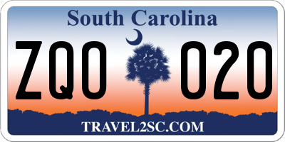 SC license plate ZQO020