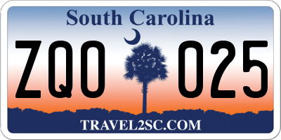 SC license plate ZQO025