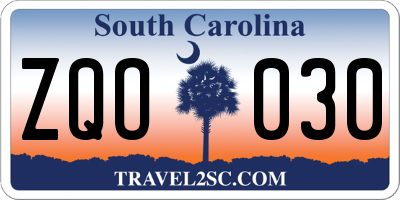 SC license plate ZQO030