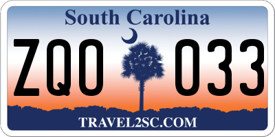 SC license plate ZQO033