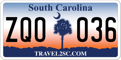 SC license plate ZQO036