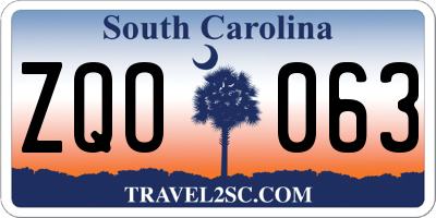 SC license plate ZQO063