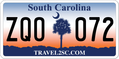 SC license plate ZQO072