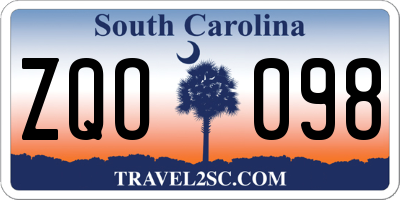 SC license plate ZQO098