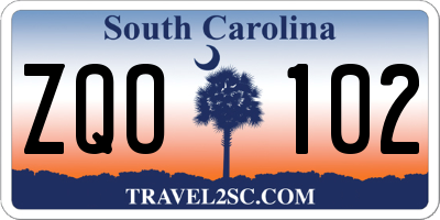 SC license plate ZQO102