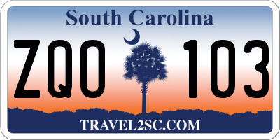 SC license plate ZQO103