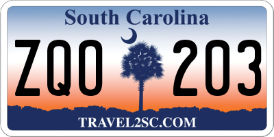SC license plate ZQO203