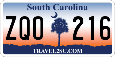 SC license plate ZQO216