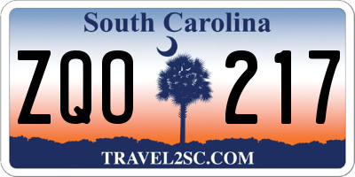 SC license plate ZQO217