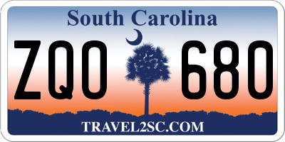 SC license plate ZQO680
