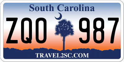 SC license plate ZQO987
