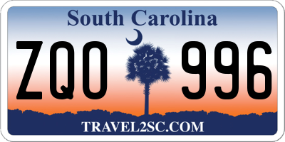 SC license plate ZQO996