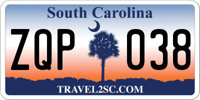 SC license plate ZQP038