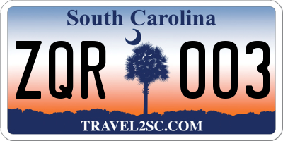 SC license plate ZQR003