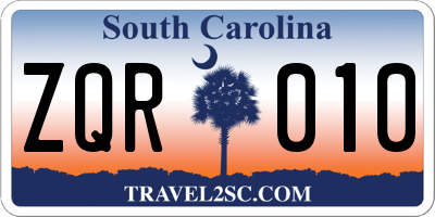 SC license plate ZQR010
