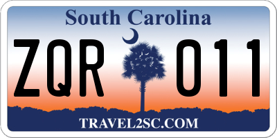 SC license plate ZQR011