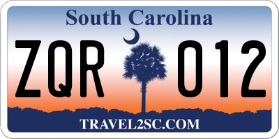 SC license plate ZQR012