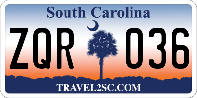 SC license plate ZQR036