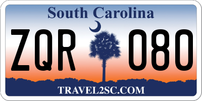 SC license plate ZQR080