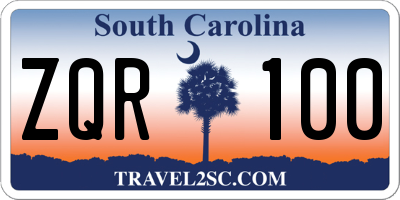 SC license plate ZQR100